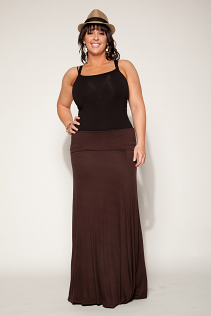 FOLD OVER MAXI SKIRT IN BROWN
